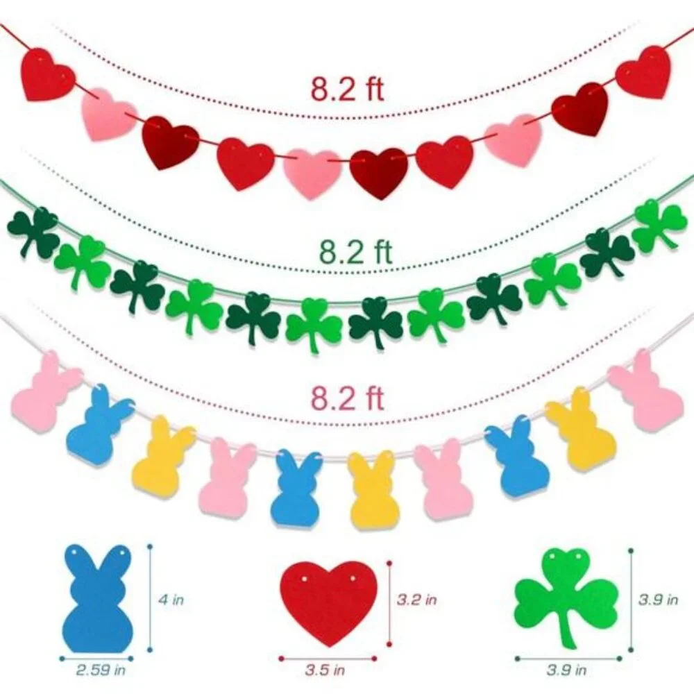 New Valentines Day Decorations 6 PCS Felt Garland for Valentines St Patricks